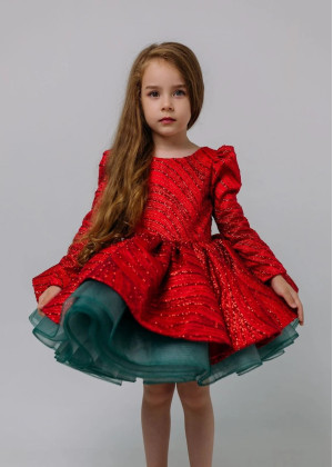 Red Glitter Flower Girl Dress Christmas Dress